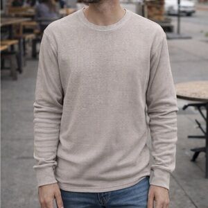Uniqlo Thermal Waffle Long Sleeve Mens Large Beige Lightweight Casual Base Layer